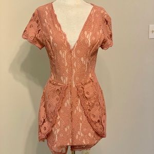 Coral Lace Romper